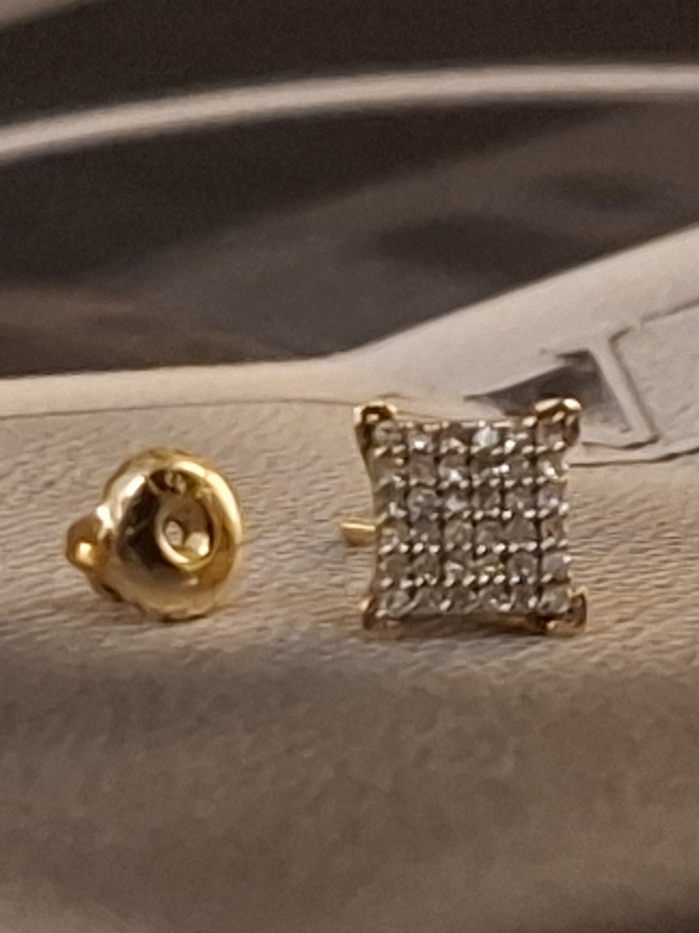 Gold and Diamond Square Cluster Stud Earring - Unisex Jewelry